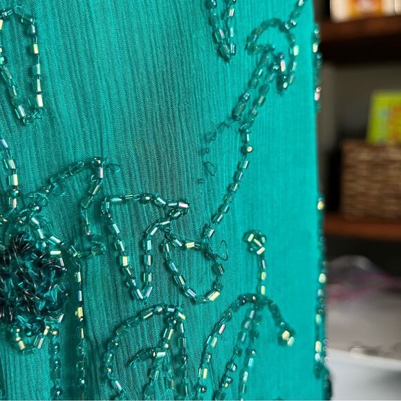 Roaman's Vintage Silk Beaded Sequined Teal Short Sleeved Blouse Top Shirt Sz 24W - Picture 4 of 9